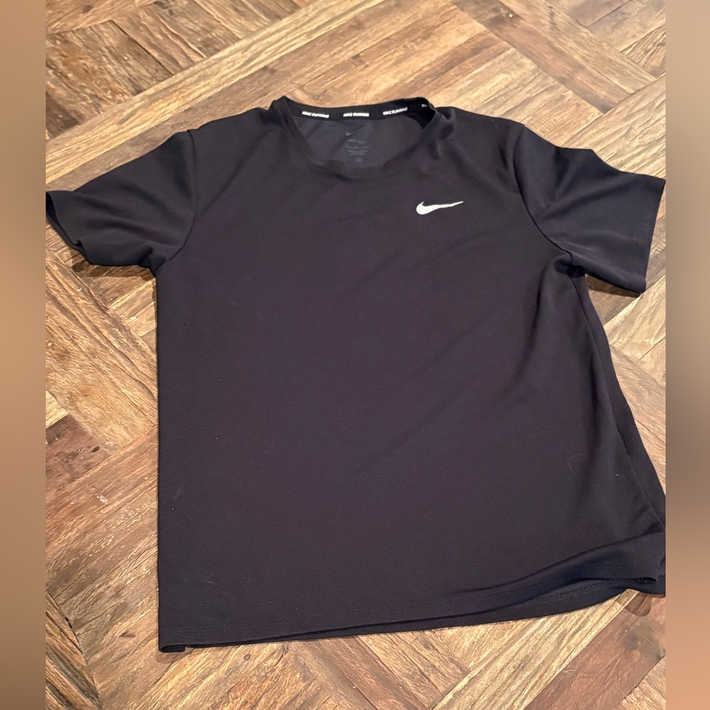 Men’s Nike Running Tee, Black, Size Small, very small hole on back of shirt